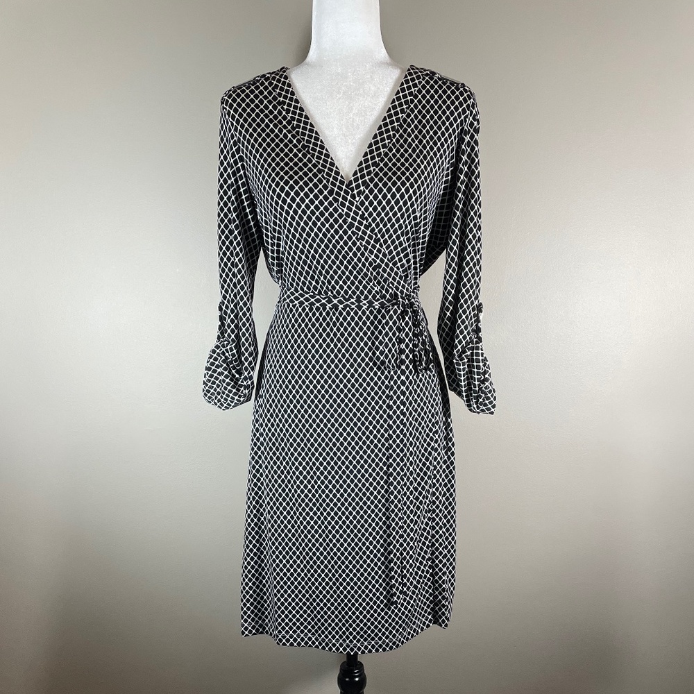 CALVIN KLEIN Black & White Fishnet True Wrap Dress NWOT